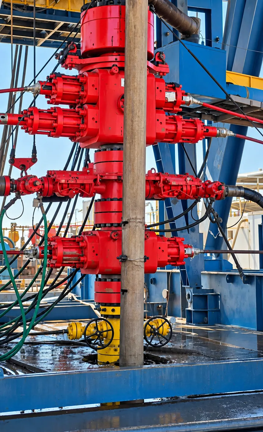 BOP stack with drill pipe in position